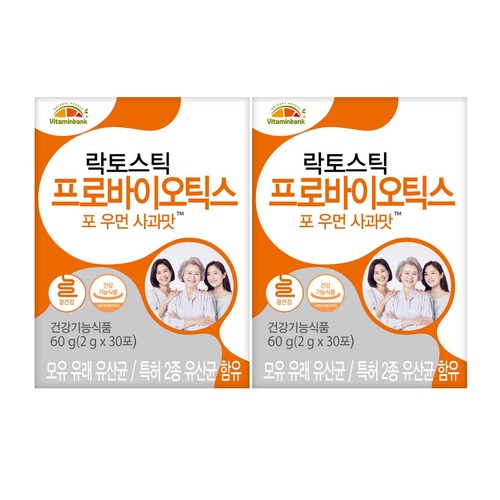 [비타민뱅크] 락토스틱 프로바이오틱스 포 우먼 사과맛 30포 x2개